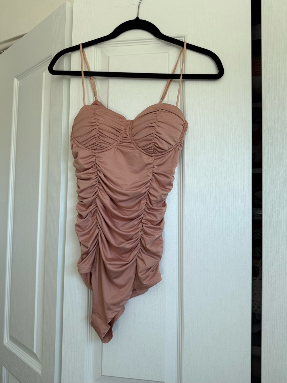 Nasty Gal Ruched Slip Bodysuit in Dusty Mauve